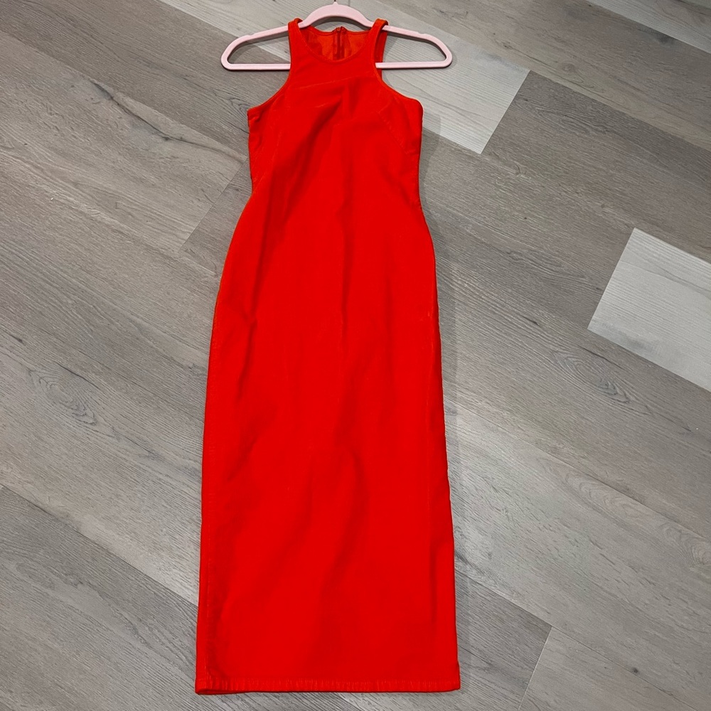 Orange denim corduroy dress
